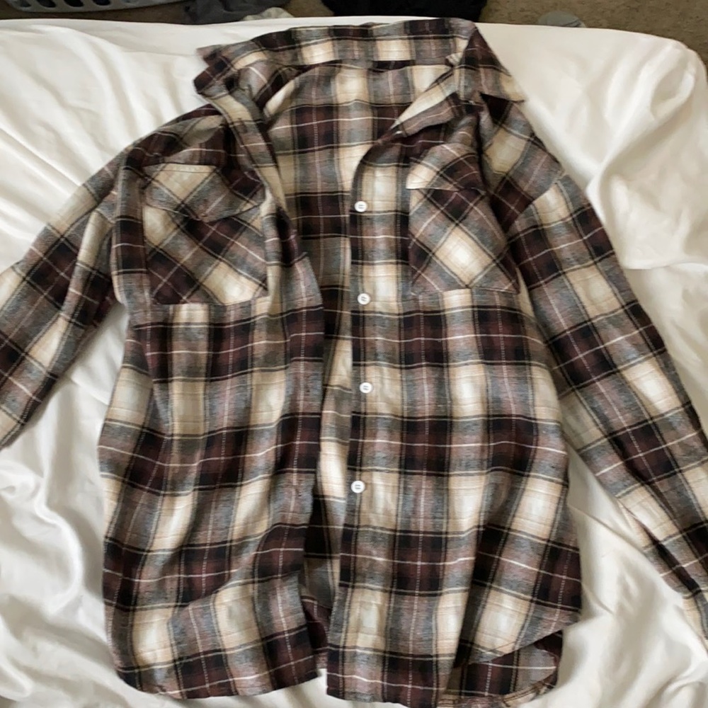 Two flannels , one brown one black and white